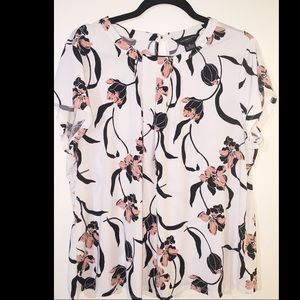 Liz Claiborne Career Blouse Floral White XL